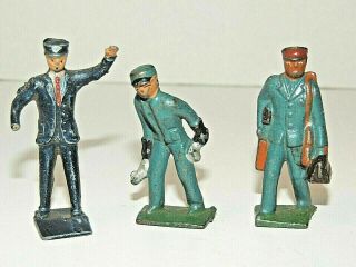 (3) Vintage Train Station Figures,  Grey Iron And Lincoln Logs,