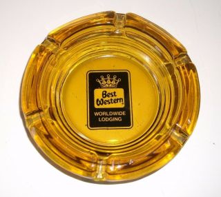Vintage Best Western Worldwide Hotel Motel Ashtray Amber Advertising Round Glass