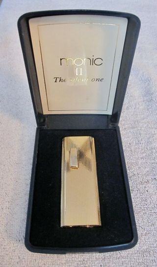 Vintage Monic Ii Goldtone Lighter In Case - - The Silent One