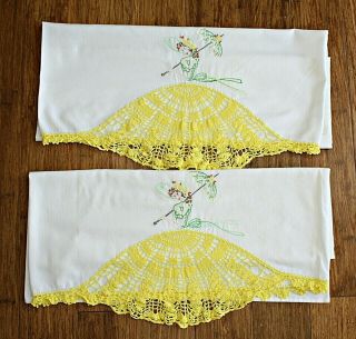 Vintage Pillow Cases Southern Belle Embroidered Crochet Dress Estate