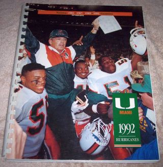 Vintage 1992 University Of Miami Hurricanes Football Team Media Guide Book