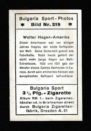 GOLF WALTER HAGEN,  Vintage 1932 German Cigarette Card 219 2