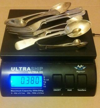 Joblot Of Sterling Silver Spoons Forks Sugar Nips 380gms Collect Or Resale (s1)