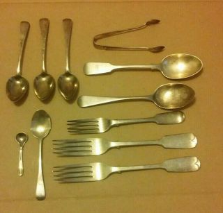 Joblot Of Sterling Silver Spoons Forks Sugar Nips 380gms Collect Or Resale (S1) 2