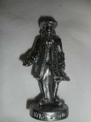 Souvenir William Penn Philadelphia Vintage Small Statue Shiny Metal 3 1/2 Inches