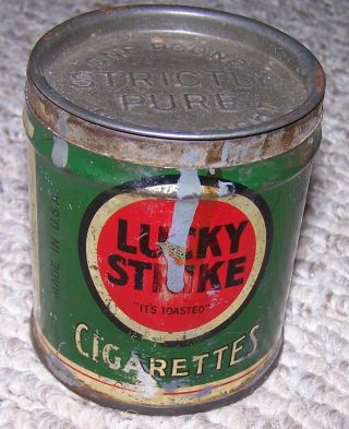 Vintage Lucky Strike Cigarettes Round Tin Can With Lid One Pound Strictly Pure