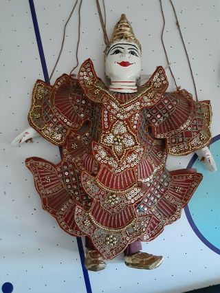 Vintage Thai Indonesian Wooden Burmese Doll Hand Made Marionette String Puppet