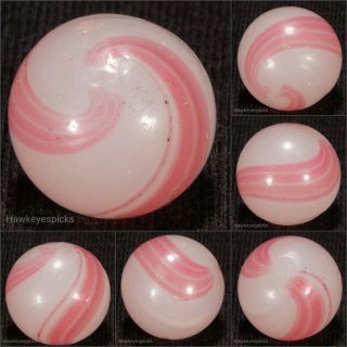Handmade Tranlucent Pink Ribbon Swirl Vintage Marble Nm,  5/8,  Hawkeyespicks
