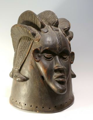 Antique Old African Carved Wood Mende Sowei Sande Society Initiation Helmet Mask