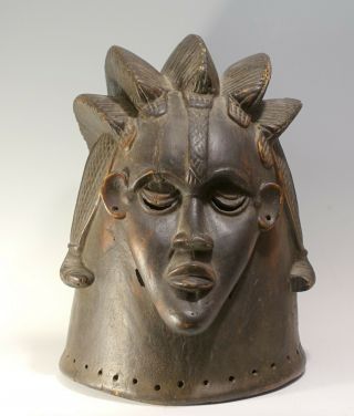 Antique Old African Carved Wood Mende Sowei Sande Society Initiation Helmet Mask 2