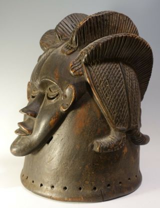 Antique Old African Carved Wood Mende Sowei Sande Society Initiation Helmet Mask 3