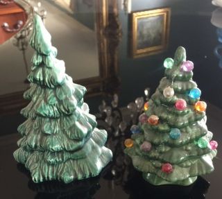 2 Vintage Ceramic Christmas Trees 1 Can Light Up