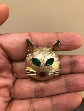 Dodds Vintage Cat Pin With Green Eyes