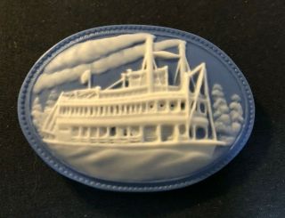 Vintage Jasperware Button - - - Steam Boat - - Stella Rzanski - X - Large 2 1/4 " - Oval