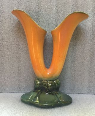 Vintage Hull Art Pottery Medley Double Cornucopia Bud Vase 103 9 Inches Tall