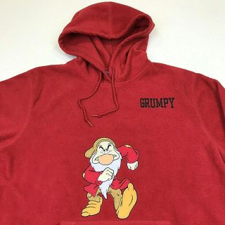 Vintage Disney Dwarf Grumpy Embroidered Red Fleece Hoodie Sweatshirt Mens Large