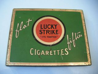 Vintage Lucky Strike Flat Fifties Metal Cigarette Tin Tobacco Case Box Green