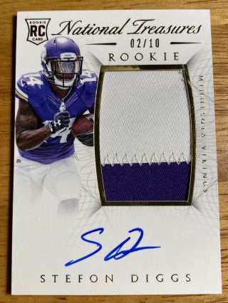 Stefon Diggs 2015 Panini National Treasures Rpa Rookie Patch Auto Gold Sp 02/10