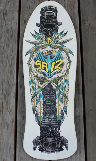 Vintage 1989 Powell Peralta Steve Saiz Totem Skateboard Deck Og White Black Grip
