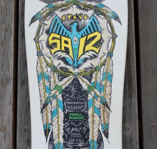 Vintage 1989 Powell Peralta Steve Saiz Totem Skateboard Deck OG White Black Grip 3
