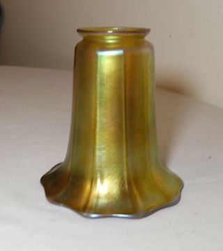 Signed Antique Steuben Aurene Gold Iridescent Blown Art Studio Glass Lamp Shade