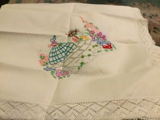 Vintage Tablecloth With Embroidery Crinoline Ladies On The Corners 42”sq