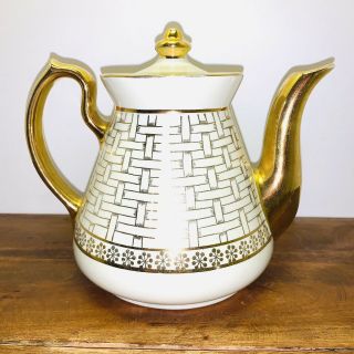 Vintage Hall China Philadelphia Gold Label White 6 Cup Teapot 078gl 7” Tall