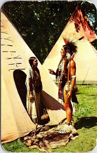 Sioux Indian Chef And Squaw In South Dakota Sioux Vintage Postcard B10