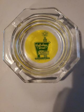 Vintage Holiday Inn Advertising Ashtray 4.  5 " Octagon Glass Yellow Green Logo