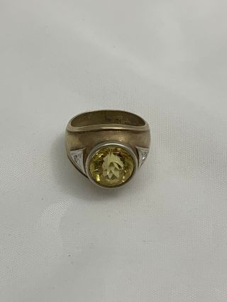 Antique 14k Gold Ring With Round Citrine Stone And Dimonds Makers Stamp Lr