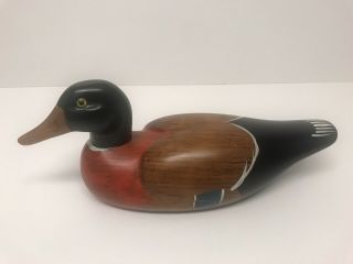 Vintage Handpainted Wooden Mallard Duck With Glass Eyes