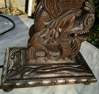 Antique Anglo Indian Carved Dragon Snake Table Lamp Jewelled Eyes 18 