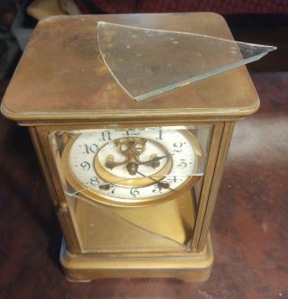 Antique Ansonia Brass Mantle Clock Pendulum/Glass With Key Runs case 3