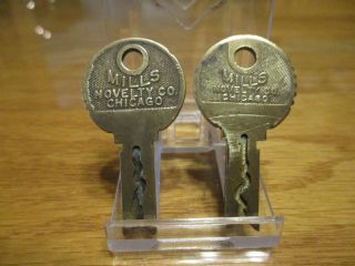 Vintage Mills Novelty Co.  Chicago Slot Machine Brass Keys (2) - - Last Of The Keys