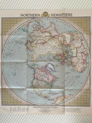 Large Vintage Map Of The Northern Hemisphere Feb 1946 (national Geographic)