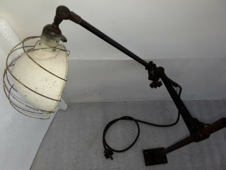 Rare Vintage Antique Industrial Oc White Metal Shop Lamp Light With Bracket