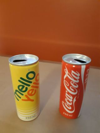 Vintage 1986 Japanese 250 Ml Coca Cola Coke & Mello Yello Cans (open/empty)
