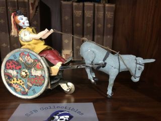 Antique Lehmann Wind Up Stubborn Donkey And Clown D.  R.  G.  M Tin Toy