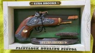 Vintage Ezra Brooks Flintlock Dueling Pistol Decanter W/stand & Box