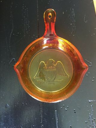 Rare Retro Vintage American Eagle Orange Amber Glass Skillet Ashtray Spoon Rest