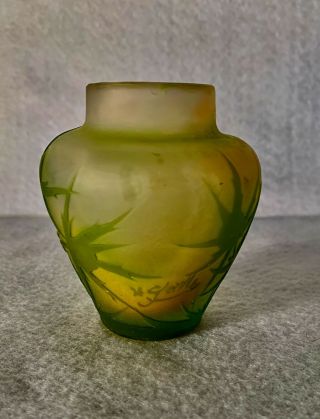 Antique Emile Galle French Cameo Art Glass Signed Vase Green Thistle
