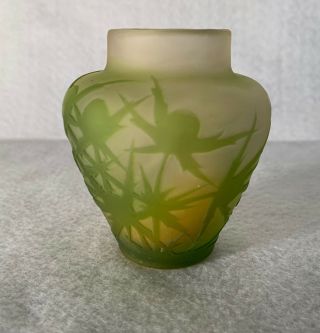 Antique Emile Galle French Cameo Art Glass Signed Vase Green Thistle 2