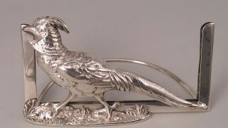 Solid Silver Menu Holder In The Form Of A Game Bird Pheasant Edwardian 1909