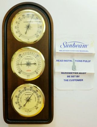 Vintage Sunbeam Wall Hanging,  Wood Weather Station Temp.  Humidity,  Barometer