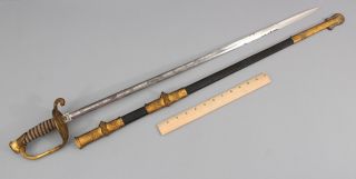 19thc Antique American Us Navy Model 1852 Officers Sword & Scabbard,  Nr