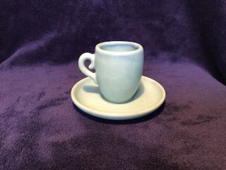 Vintage Van Briggle Turquoise Blue Green Demitasse Espresso Tea Cup & Saucer Set