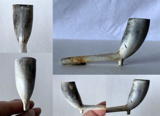 Antique Partial Clay Pipe Bowl & Stem With Large Cutty Shape Bowl