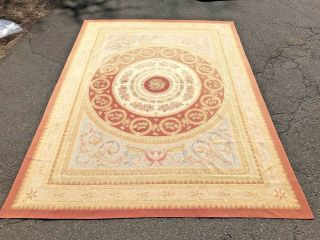 Antique Vintage Old Hand Woven French Style Wool Aubusson Rug 9 