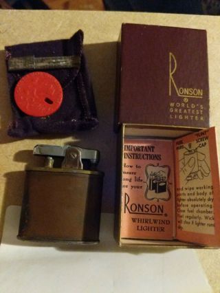 Vintage Ronson Copper Lighter Us Pat.  Box Bag Rare