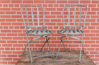 Set Of 2 French Spring Seats,  Art Deco Antique Sunburst Folding Chairs Patio
